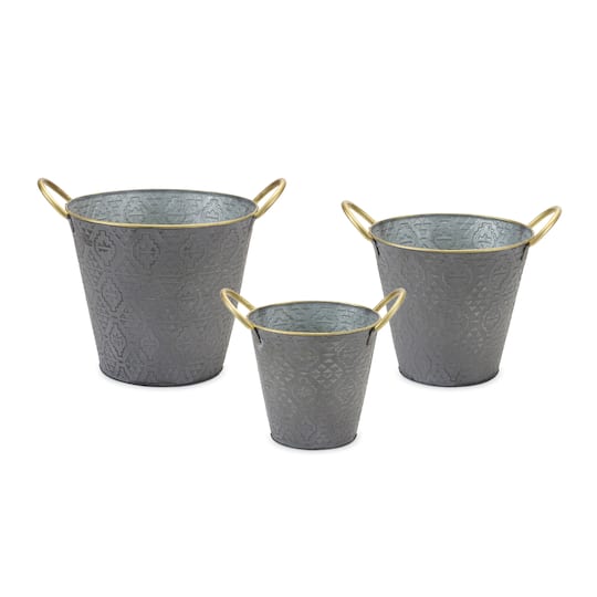 Metal Aztec Pail Planter Set By Melrose in Gray | Michaels®
